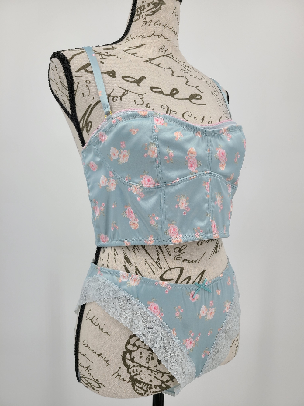 Anthropologie's LyreBird Floral Satin Longline Bustier & Brief Set Size Large